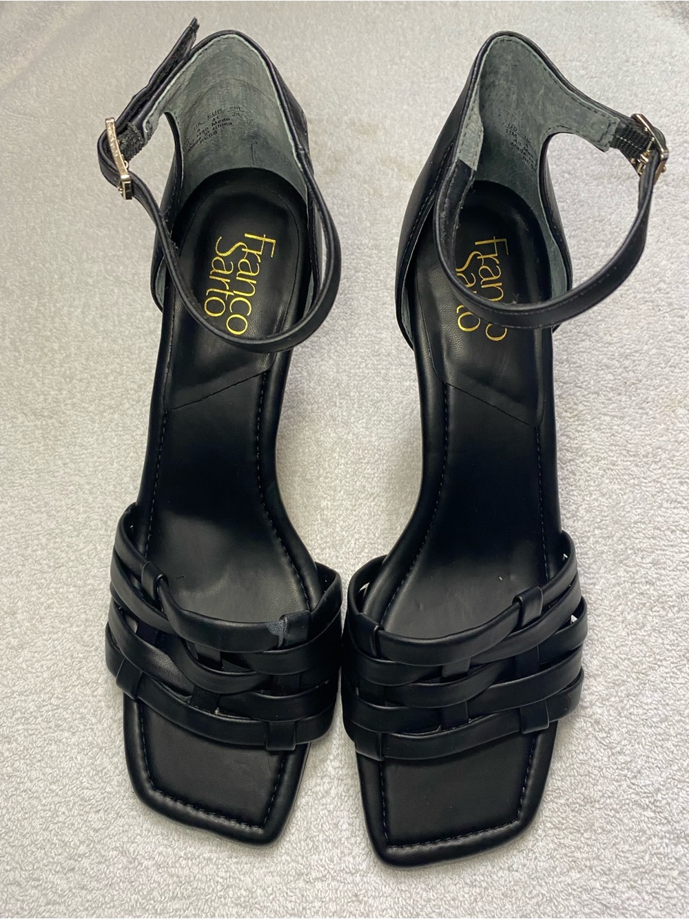 Franco Sarto Black Woven Leather Ankle-Strap Sandals Size 11 M